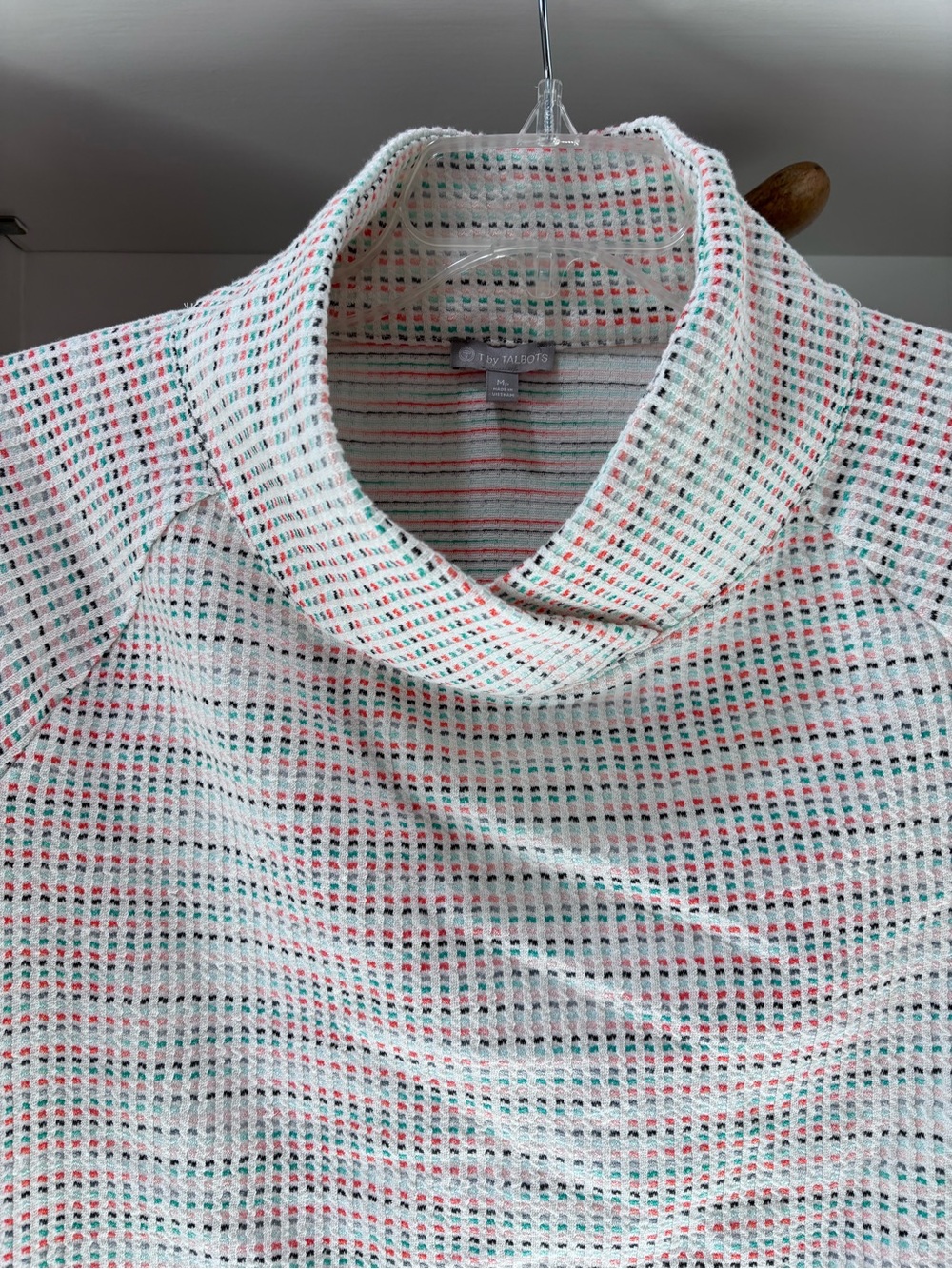 Talbots Women’s Cream Cowl Neck Sweater with Subtle Pink & Blue Accent M Petite - Picture 2 of 6